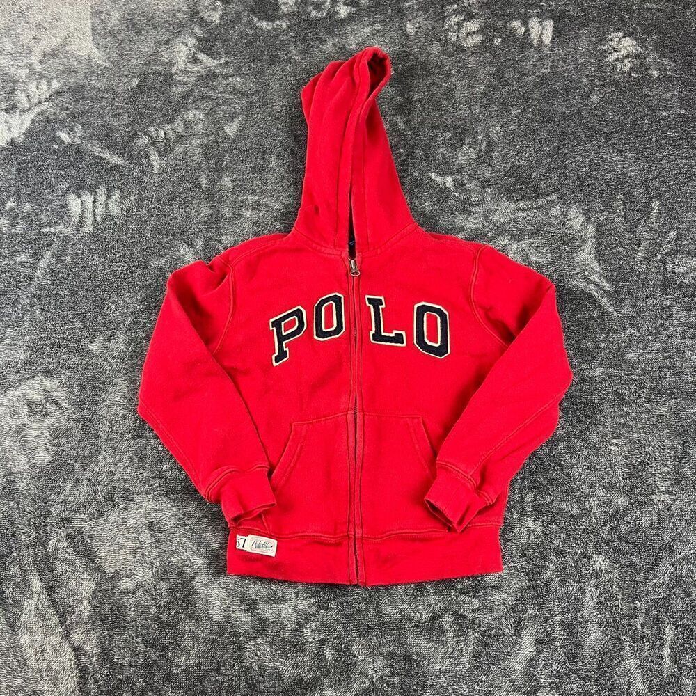 Polo Ralph Lauren Spellout Full Zip Hoodie Jacket Kids 6 Red Navy Blue